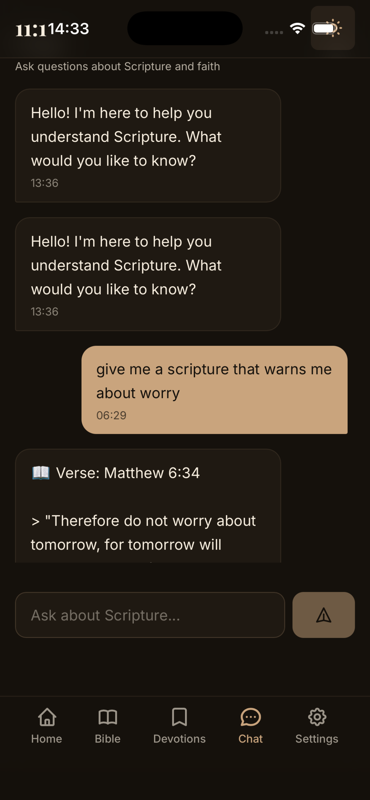 11:1 app Scripture chat screen