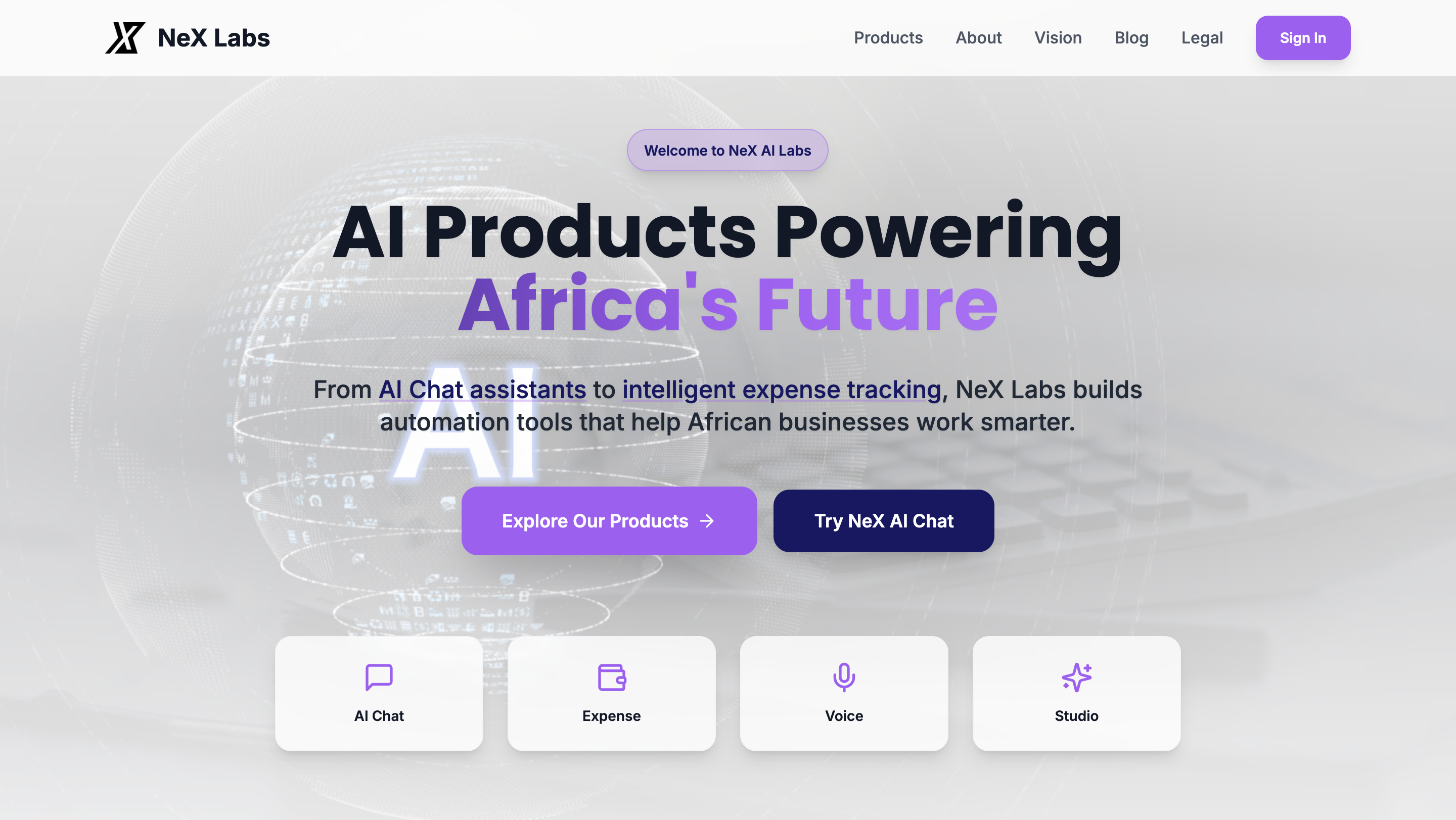 NeX AI Platform Screenshot
